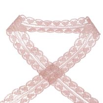 Article Ruban dentelle coeurs ruban décoratif dentelle vieux rose 25mm 15m
