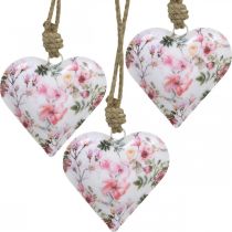 Coeur avec motif fleuri, fête des mères, pendentif métal H9cm 3pcs