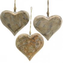 Décoration de mariage, pendentif coeur, Saint Valentin, décoration en bois avec motif nature, blanc lavé 14×15.5cm 3pcs