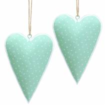 Cintre coeur métal vert, pointillé blanc H11cm 6pcs