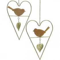 Article Coeurs décoratifs à suspendre métal avec oiseau bois 12×18cm 2pcs