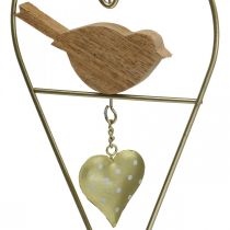 Coeurs décoratifs à suspendre métal avec oiseau bois 12×18cm 2pcs