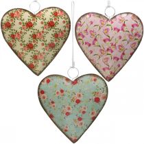 Coeur à suspendre, Saint Valentin, décoration coeur avec roses, fête des mères, décoration métal H16cm 3pcs