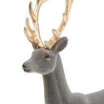 Figurine déco cerf décoratif renne floqué gris H37cm