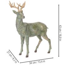 Article Figurine de cerf en polyresine 43 cm vert et doré pour décoration intérieure