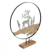 Décoration cerf anneau décoration support métal bois argent Ø38cm