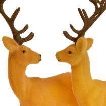 Article Cerf déco renne jaune marron floqué H20,5cm lot de 2