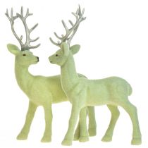 Article Cerf renne déco veau gris vert floqué 20cm lot de 2