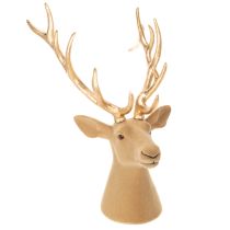Article Tête de cerf décorative en plastique 52 cm marron et or pour intérieur