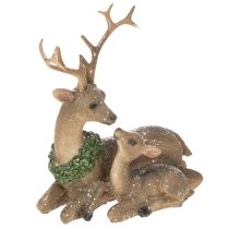 Article Figurine décorative famille de cerfs avec neige en plastique 17 cm