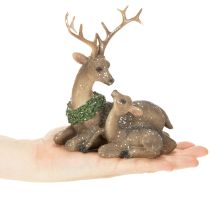 Article Figurine décorative famille de cerfs avec neige en plastique 17 cm