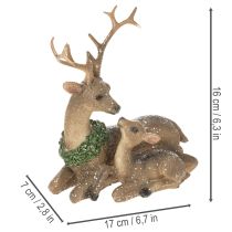 Article Figurine décorative famille de cerfs avec neige en plastique 17 cm