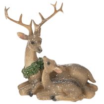 Article Figurine décorative famille de cerfs avec neige en plastique 17 cm
