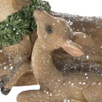 Article Figurine décorative famille de cerfs avec neige en plastique 17 cm