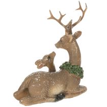 Article Figurine décorative famille de cerfs avec neige en plastique 17 cm