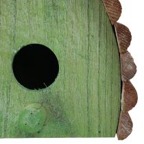 Article Nichoir décoratif à suspendre avec toit rond en bois vert marron 16,5×10×17cm