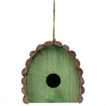 Article Nichoir décoratif à suspendre avec toit rond en bois vert marron 16,5×10×17cm