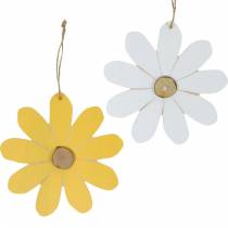 Fleurs en bois à accrocher, décoration printanière, fleurs en bois jaune et blanc, fleurs d&#39;été 8pcs