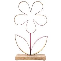 Article Fleur décorative bois métal sur socle vieux rose doré H35cm