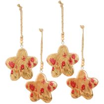 Article Pendentif en bois Fleurs de printemps Rose et nature H9cm 4pcs