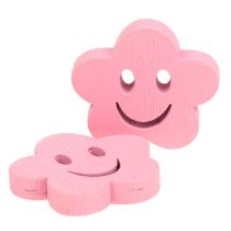 Fleur en bois rose avec visage  2,5 cm 48 p.