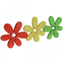 Fleurs en bois parsemer décoration fleurs bois jaune/orange/vert Ø4cm 72p