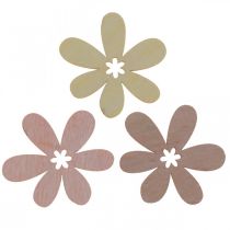 Article Fleurs en bois parsemer décoration fleurs bois beige/jaune/rose Ø4cm 72p