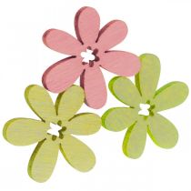 Article Fleurs en bois à disperser Décoration Fleurs Bois Jaune/Rose/Vert Ø2cm 144 Pcs