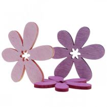 Article Fleurs en bois fleurs de décoration dispersées bois violet/violet/rose Ø4cm 72 pcs