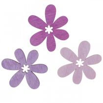 Article Fleurs en bois fleurs de décoration dispersées bois violet/violet/rose Ø4cm 72 pcs