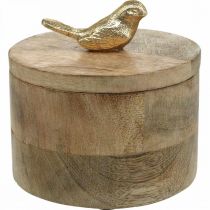 Article Boîte à bijoux avec oiseau, ressort, boîte déco en bois de manguier, vrai bois naturel, doré H11cm Ø12cm