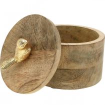 Article Boîte à bijoux avec oiseau, ressort, boîte déco en bois de manguier, vrai bois naturel, doré H11cm Ø12cm