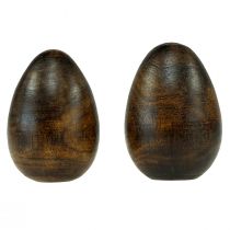 Article Oeufs en bois de manguier marron Oeufs de Pâques en bois H9,5–10cm 2pcs