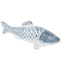 Article Poisson en bois bleu et blanc, décoration de poisson, apprêt de bois, 35 cm, 1 pièce