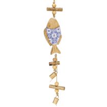 Article Poisson à suspendre avec cloche Bois de manguier H46cm