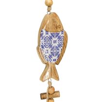 Article Poisson à suspendre avec cloche Bois de manguier H46cm