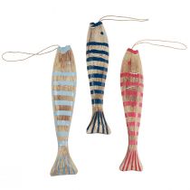 Poisson en bois à suspendre décoration poisson bois 29cm coloré 3 pièces