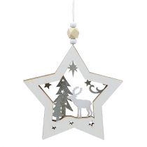 Suspension Étoile en bois avec motif 15cm 3pcs