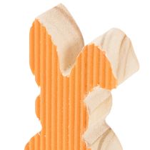 Article Figurines en bois Lapins décoratifs pour Pâques jaunes et oranges – Lot de 6 – 4×8 cm