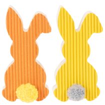 Article Figurines en bois Lapins décoratifs pour Pâques jaunes et oranges – Lot de 6 – 4×8 cm