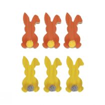 Lapins en bois lapins décoratifs décoration de Pâques jaune orange 4×8cm 6pcs