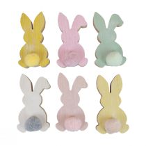 Article Lapins en bois lapins décoratifs décoration de Pâques bois pastel 8,5×16cm 6 pcs