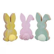 Article Lapins en bois lapins décoratifs décoration de Pâques bois pastel 8,5×16cm 6 pcs