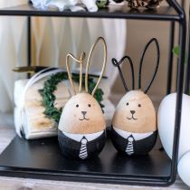 Article Lapins de Pâques lapins en bois oeufs décoration de Pâques noir blanc Ø4,5cm 12cm 4pcs