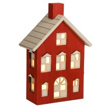 Article Décoration de maison en bois maison lumineuse bois rouge et blanc pour batterie H19.5cm