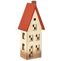 Article Décoration de maison en bois, maison lumineuse rouge naturel pour batterie 8,5 × 6,5 × 22 cm