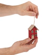Article Set de 6 Maisons Suspendues Rouge en Bois Style Scandinave 7cm