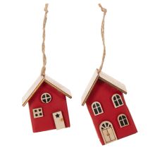 Article Set de 6 Maisons Suspendues Rouge en Bois Style Scandinave 7cm