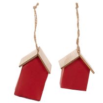 Article Set de 6 Maisons Suspendues Rouge en Bois Style Scandinave 7cm