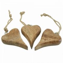 Pendentif coeur en bois coeur bois décoration à suspendre 10cm 3pcs